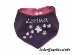Wende Halstuch Jersey pflaume und altrosa, mit Namen grau und 9 Schmetterlinge grau-altrosa-rosa-creme